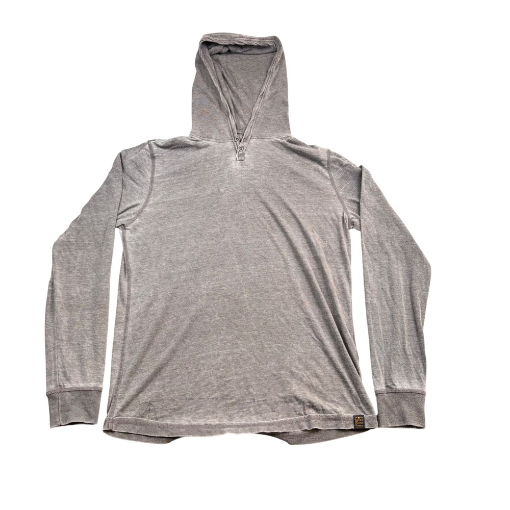 Lucky Brand Venice Burnout Hoodie Mens Medium Gray Henley Long Sleeve Shirt 0929